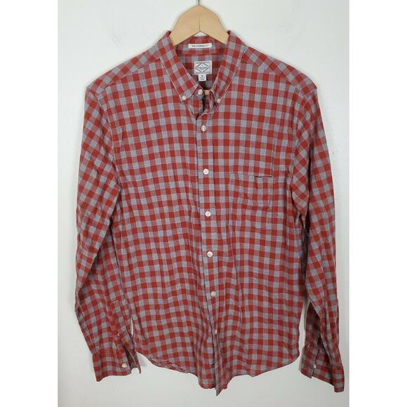 Lucky Brand California Fit Men's Medium M Red Grey Plaid Gingham Checkered - Picture 1 of 3